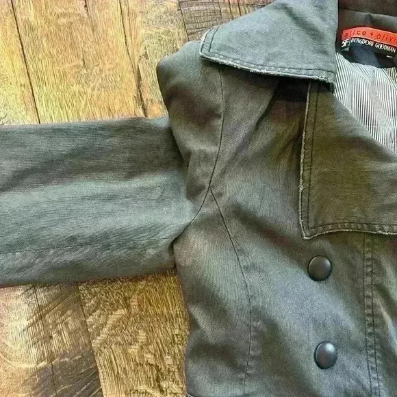 ALICE & OLIVIA Dark Gray Canvas Long Button Up Industrial Pea Coat Women Small - Picture 15 of 16